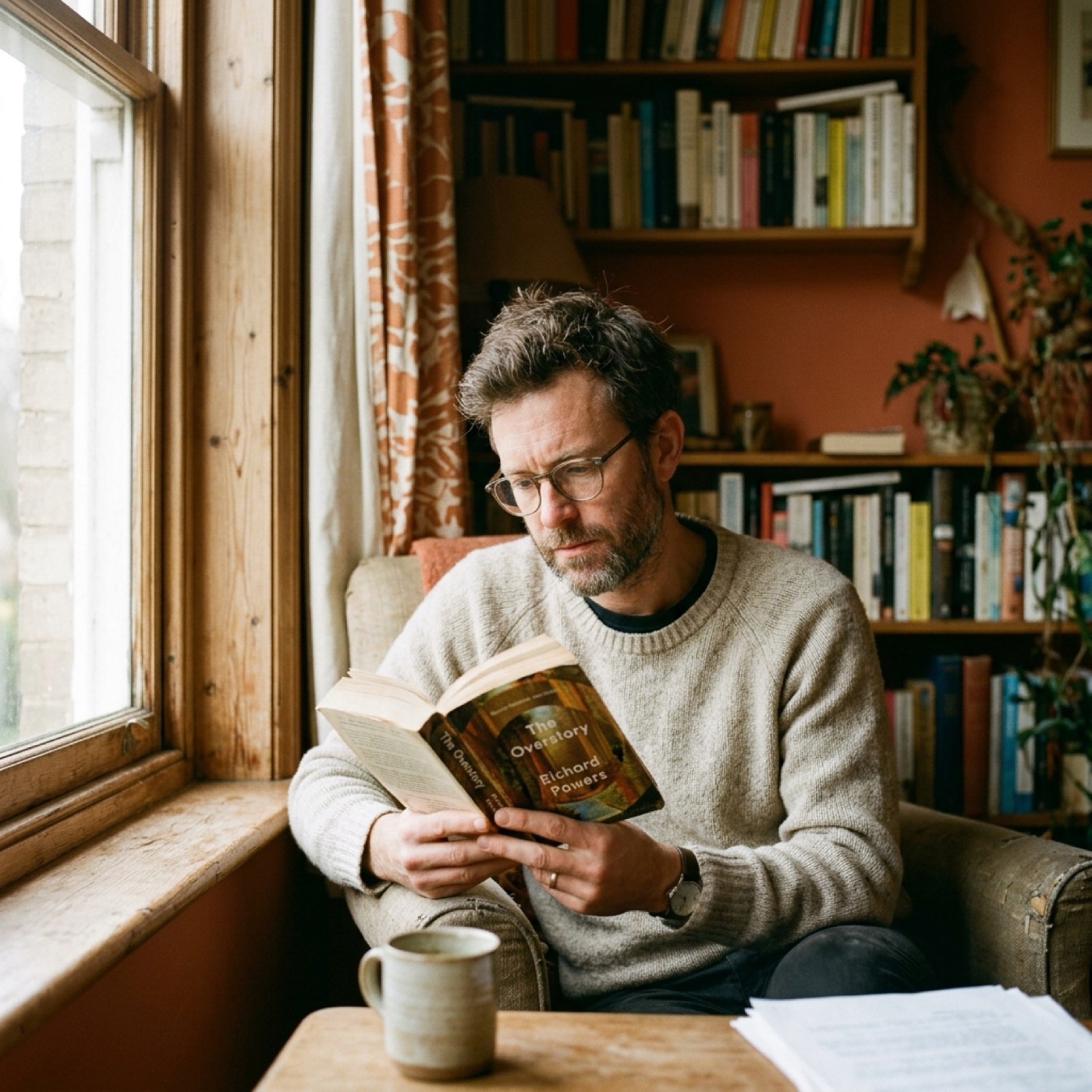 Theo at a desk by a window